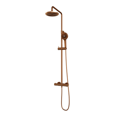 Brauer Copper Edition Regendoucheset opbouw - hoofddouche 20cm - glijstang - handdouche rond 3 standen - gladde knoppen - PVD - geborsteld koper