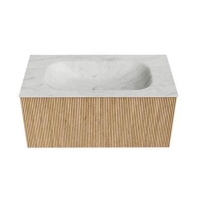 MONDIAZ KURVE-DLUX Meuble de salle de bains 90 cm couleur Oak avec 1 tiroir. Lavabo BIG SMALL central 1 trou de robinet couleur Opalo.