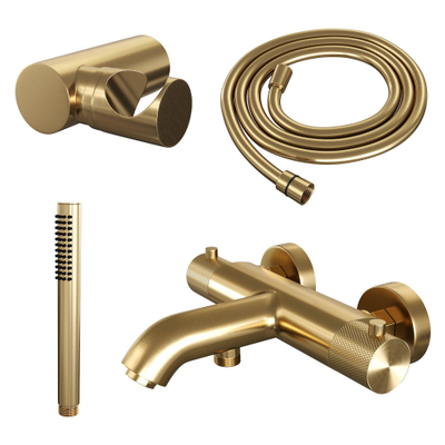 Robinet baignoire Brauer Gold Carving - ensemble de douche - douchette à main 1 fonction - bouton carving - PVD - or brossé