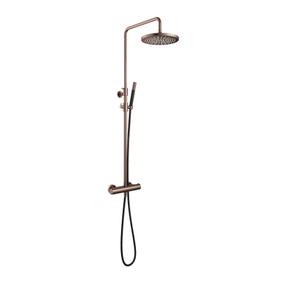 Hotbath Cobber ensemble de douche pluie thermostatique avec pomme de douche ronde 30 cm douchette barre cuivre brossé PVD