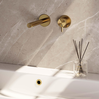 BRAUER Gold Edition Wastafelmengkraan inbouw - rechte uitloop links - hendel kort smal - inclusief inbouwdeel - model B 1 - PVD - geborsteld goud