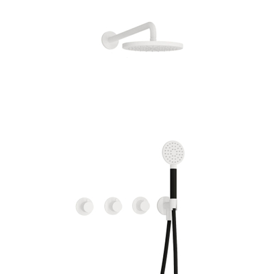 Hotbath Cobber IBS70 Ensemble de douche de tête encastré - bras mural 38,5 cm - pomme de douche ronde 20 cm - douchette 3 jets - blanc mat