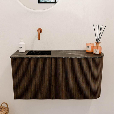 Mondiaz JOYA-DLUX 81.6cm toiletmeubel - ronding rechts kleur Walnut - Wastafel FAYE positie Links Zonder kraangat kleur Lava.