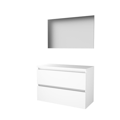 Basic-Line Basic 46 ensemble de meubles de salle de bain 100x46cm sans poignée 2 tiroirs plan vasque miroir mdf laqué blanc glacier