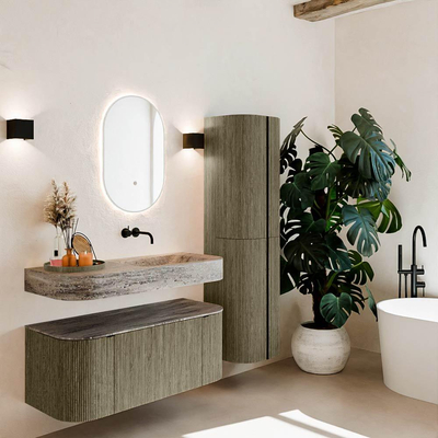 MONDIAZ THOR-DLUX 110cm meuble de salle de bains arrondi gauche + droite couleur Shadow avec 1 tiroir et 2 portes. Vasque suspendue CLOUD Droite sans trou de robinet couleur Oza.