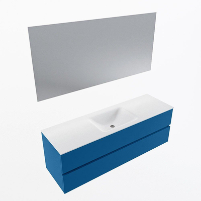 Mondiaz VICA ensemble de meuble de salle de bain - 150cm - meuble sous-vasque jeans - 2 tiroirs - lavabo cloud milieu - 1 trou de robinet - couleur talc - miroir LED - version XL 60cm haut