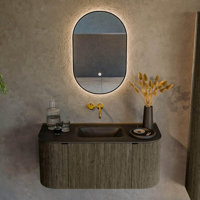 Mondiaz KURVE Ensemble de meubles de salle de bains - 100x46x40cm - 1 tiroir - 2 portes - lavabo solid surface - central - sans trou de robinet - Shadow