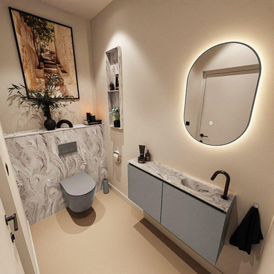 MONDIAZ TURE-DLUX 100cm toiletmeubel Smoke. EDEN wastafel Glace positie rechts. Met 1 kraangat.