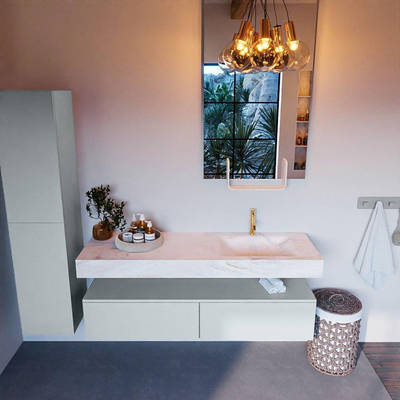 Mondiaz ALAN-DLUX Ensemble de meuble - 150cm - meuble Clay mat - 2 tiroirs - Lavabo Cloud Ostra suspendu - vasque Droite - 1 trou de robinet