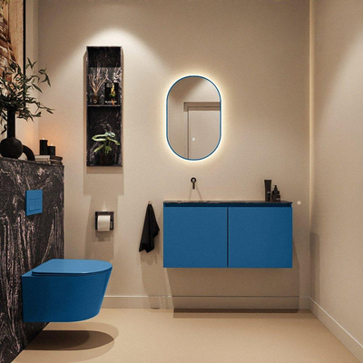MONDIAZ TURE-DLUX Meuble WC 100cm Jeans. Lavabo EDEN Lava position gauche. Sans trou de robinet.