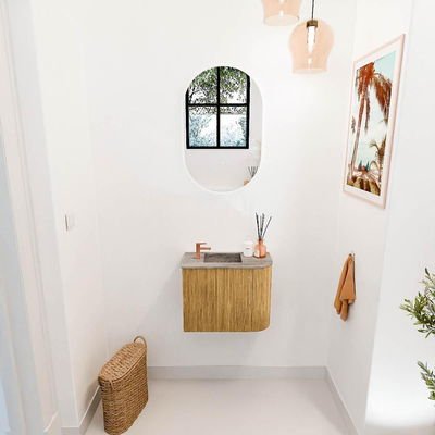 Mondiaz JOYA-DLUX 51.6cm toiletmeubel - ronding rechts kleur Oak - Wastafel FAYE positie Links 1 kraangat kleur Oza.