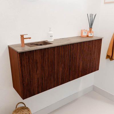 Mondiaz JOYA-DLUX 100cm toiletmeubel - kleur Ruby - Wastafel FAYE positie Links 1 kraangat kleur Arena.