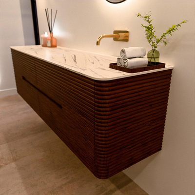 Mondiaz CIRO-DLUX Badkamermeubelset - 170x45x50cm - Solid surface wastafel Nata - 1 wasbak Rechts - zonder kraangaten - 4 lades - Ruby