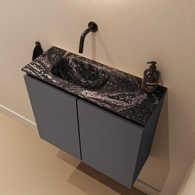 MONDIAZ TURE-DLUX Meuble toilette - 60cm - Dark Grey - EDEN - vasque Lava - position gauche - sans trou de robinet