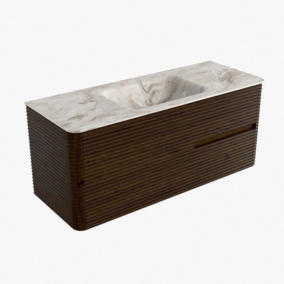 Mondiaz CIRO-DLUX Ensemble de meubles de salle de bains - 120x45x50cm - Vasque solid surface Frappe - 1 lavabo au milieu - 1 trou de robinet - 2 tiroirs - Noyer