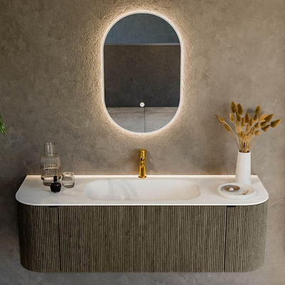 Mondiaz KURVE Ensemble meuble de salle de bains - 140x46x40cm - 1 tiroir - 2 portes - vasque solid surface - central - 1 trou de robinet - Shadow