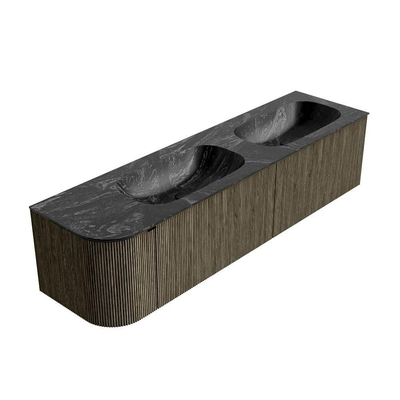 Mondiaz KURVE-DLUX Ensemble de meuble salle de bain - 175x46x40cm - 2 tiroirs - 1 porte - lavabo en solid surface - double / droite - 2 trous de robinet - Shadow