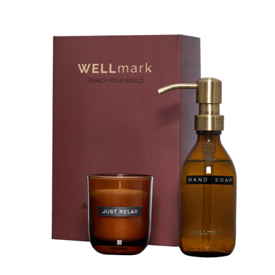 Wellmark Discover giftset - handzeep en geurkaars - bamboo - bruin glas SHOWROOMMODEL
