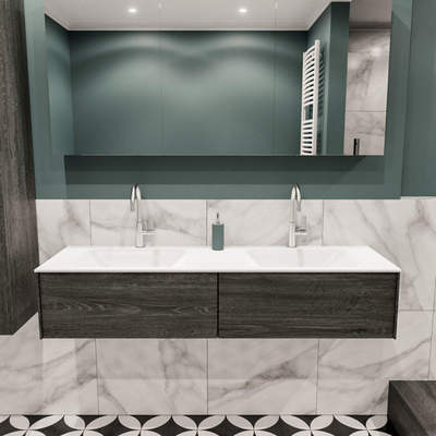 MONDIAZ LUSH Ensemble de meuble salle de bain - 150cm - 2 tiroirs - lavabo cloud - 2 vasques - 2 trous de robinet - anthracite