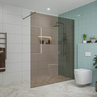 FugaFlow Eccelente Vetro douche à l'italienne salle de bain - 160x200cm - verre fumé - bras mural - gunmetal