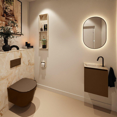 MONDIAZ TURE-DLUX Meuble toilette - 40cm - Rust - EDEN - vasque Frappe - position gauche - 1 trou de robinet