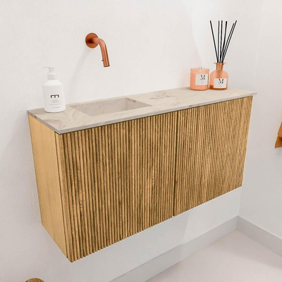 Mondiaz JOYA-DLUX 80cm meuble de toilette - couleur Chêne - Vasque FAYE position Gauche Sans trou de robinet couleur Frappe.