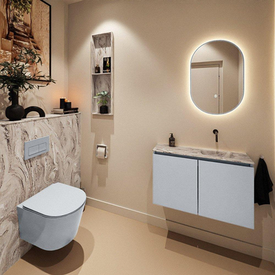 MONDIAZ TURE-DLUX meuble WC 80cm Clay. Lavabo EDEN Glace position droite. Sans trou de robinet.
