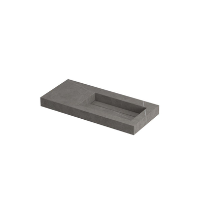 INK Pitch wastafel - 100x45x9cm - 1 wasbak rechts - 0 kraangaten - drain keramiek Armani grey mat