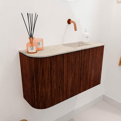 Mondiaz JOYA-DLUX 71.6cm toiletmeubel - ronding links kleur Ruby - Wastafel FAYE positie Rechts Zonder kraangat kleur Frappe.