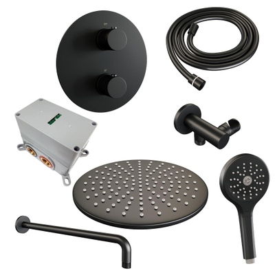 BRAUER Black Edition inbouw regendoucheset – Ø30 cm hoofddouche – 30 cm gebogen wandarm – ronde handdouche – 3-weg