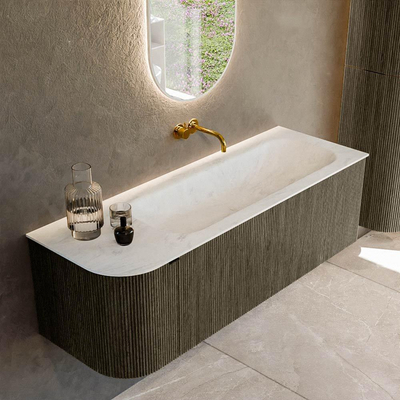 Mondiaz KURVE-DLUX Ensemble de meuble de salle de bains - 135x46x40cm - 1 tiroir - 1 porte - lavabo solid surface - droit - sans trou de robinet - Shadow