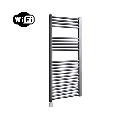 Sanicare HPW Elektrische Radiator - 111.8x45cm - 596W - wifi - thermostaat - zilver - linksonder - gunmetal (antraciet)