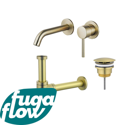 FugaFlow Eccelente Sobrado Slim Kit mitigeur lavabo - robinet encastrable - bonde nonobturable - siphon design - PVD Laiton brossé