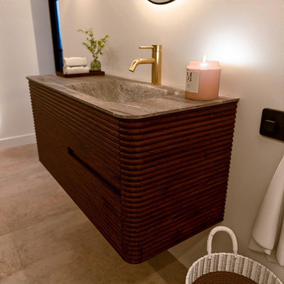 Mondiaz CIRO-DLUX Ensemble de meubles de salle de bains - 110x45x50cm - Vasque en solid surface Oza - 1 lavabo à droite - 1 trou de robinet - 2 tiroirs - Ruby