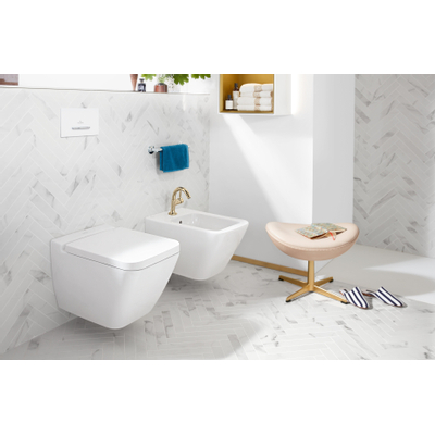 Villeroy & Boch Finion wandbidet 1 kraangat 37.5x56cm ceramic+ met overloop wit