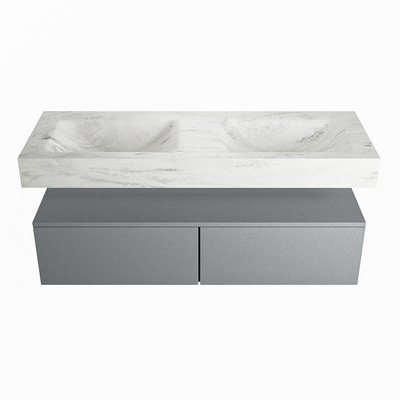 Mondiaz ALAN-DLUX Ensemble de meuble - 130cm - meuble Plata mat - 2 tiroirs - Lavabo Cloud Opalo suspendu - vasque Gauche et droite - 2 trous de robinet