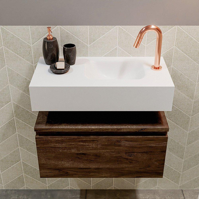 Mondiaz ANDOR Meuble lave-mains 60x30x30cm avec 1 trou de robinet 1 tiroir Dark brown mat Lavabo Lex Droite Solid Surface Blanc