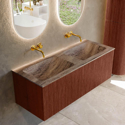 MONDIAZ KURVE-DLUX 120cm badmeubel kleur Ruby met 1 lade en 0 deuren. Wastafel LEAF Dubbel zonder kraangat Oza.
