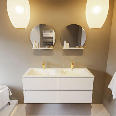 MONDIAZ VICA-DLUX Ensemble meuble de salle de bains - 120cm - meuble bas Talc - 4 tiroirs - lavabo encastré Cloud double - 2 trous de robinet - version hauteur 60cm - Opalo