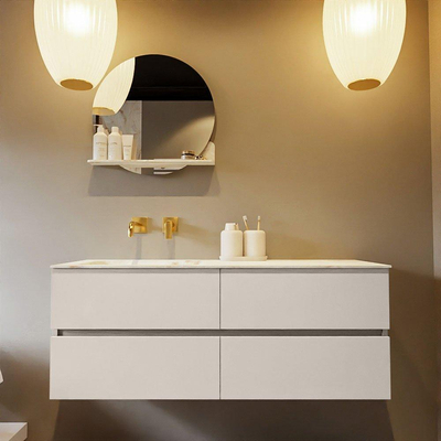 Mondiaz VICA-DLUX ensemble de meuble de salle de bain - 130cm - meuble sous-vasque lin - 4 tiroirs - lavabo encastrée nuage gauche - sans trous de robinet - version haute de 60cm - frape