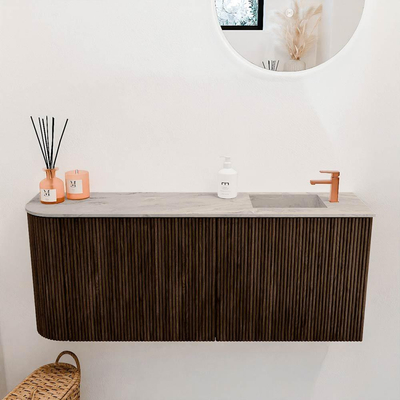 Mondiaz JOYA-DLUX 101.6cm toiletmeubel - ronding links kleur Walnut - Wastafel FAYE positie Rechts 1 kraangat kleur Glace.