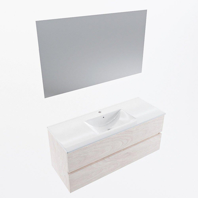 Mondiaz VICA ensemble de meuble de salle de bain - 120cm - meuble sous vasque en aggloméré - 2 tiroirs - lavabo denia central - 1 trou de robinet - couleur Blanc Brillant - miroir LED - version XL 60cm de haut