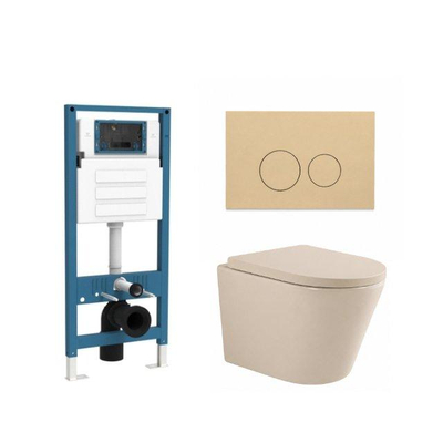 QeramiQ Dely Ensemble de WC - réservoir encastré Qeramiq Flush - abattant 35mm - plaque de commande beige en plastique - boutons ronds - beige