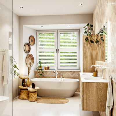 MONDIAZ Vica Ensemble meuble de salle de bains - 160cm - meuble bas chêne blanchi - 4 tiroirs - lavabo moon double - 2 trous de robinet - version hauteur 60cm - talc