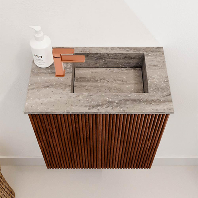 Mondiaz JOYA-DLUX 40cm toiletmeubel - kleur Ruby - Wastafel FAYE positie Rechts 1 kraangat kleur Oza.