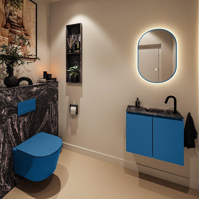 MONDIAZ TURE-DLUX Meuble toilette - 60cm - Jeans - EDEN - vasque Lava - position droite - 1 trou de robinet