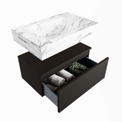 Mondiaz ALAN-DLUX Ensemble de meuble - 70cm - meuble Urban mat - 1 tiroir - Lavabo Cloud Glace suspendu - vasque Centre - 1 trou de robinet