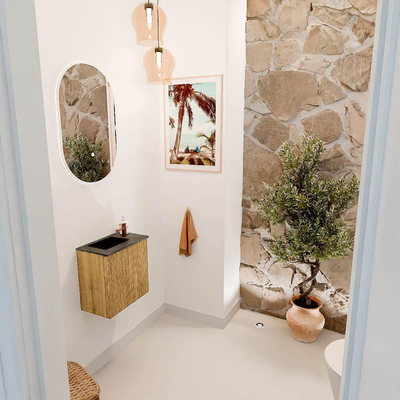 Mondiaz JOYA-DLUX Meuble de toilette 40cm - couleur Oak - Lavabo FAYE position Gauche 1 trou de robinet couleur Lava