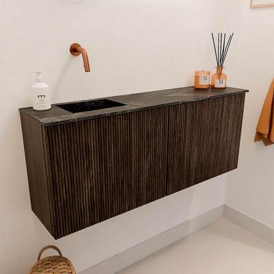 Mondiaz JOYA-DLUX 100cm toiletmeubel - kleur Walnut - Wastafel FAYE positie Links Zonder kraangat kleur Lava.