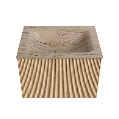 MONDIAZ KURVE-DLUX 60cm badmeubel kleur Oak met 1 lade en 0 deuren. Wastafel CLOUD Midden zonder kraangat Arena.
